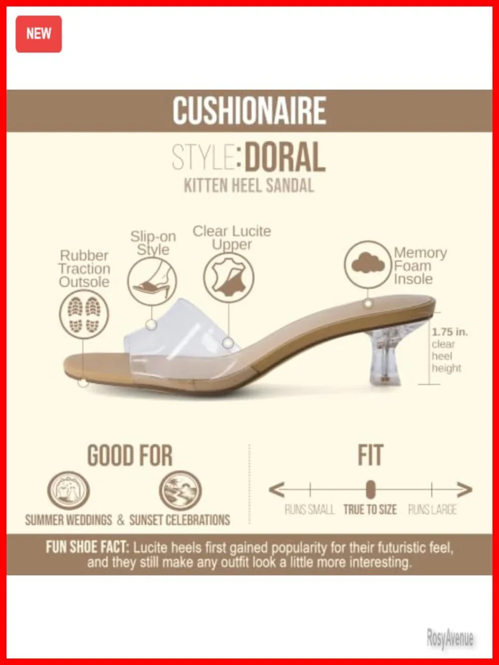 Clear Kitten Heel Sandals, Slip-On Open Toe Dress Heels with Cushioned Footbed